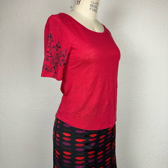 Ann Taylor Women’s Linen Shirt Size XS Red Embroidered Cropped Lightweig… - Picture 1 of 8